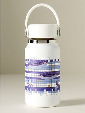 Anthropologie Hydro Flask Micro Hydro 200 ML Water Bottle Blue Mosaic Sardines